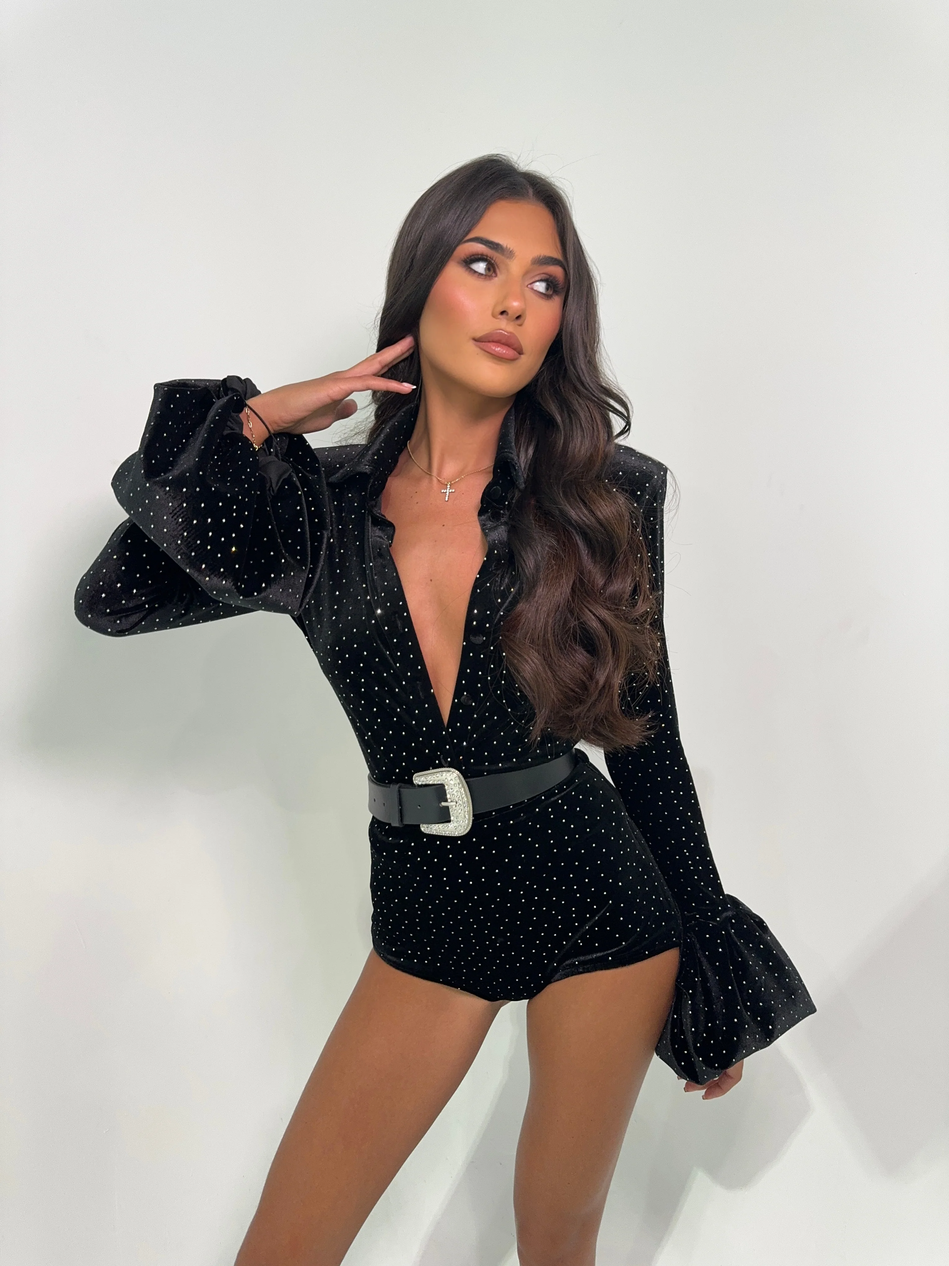 KESSIA VELVET DIAMANTÉ PUFF BALL CO-ORD - Image 3