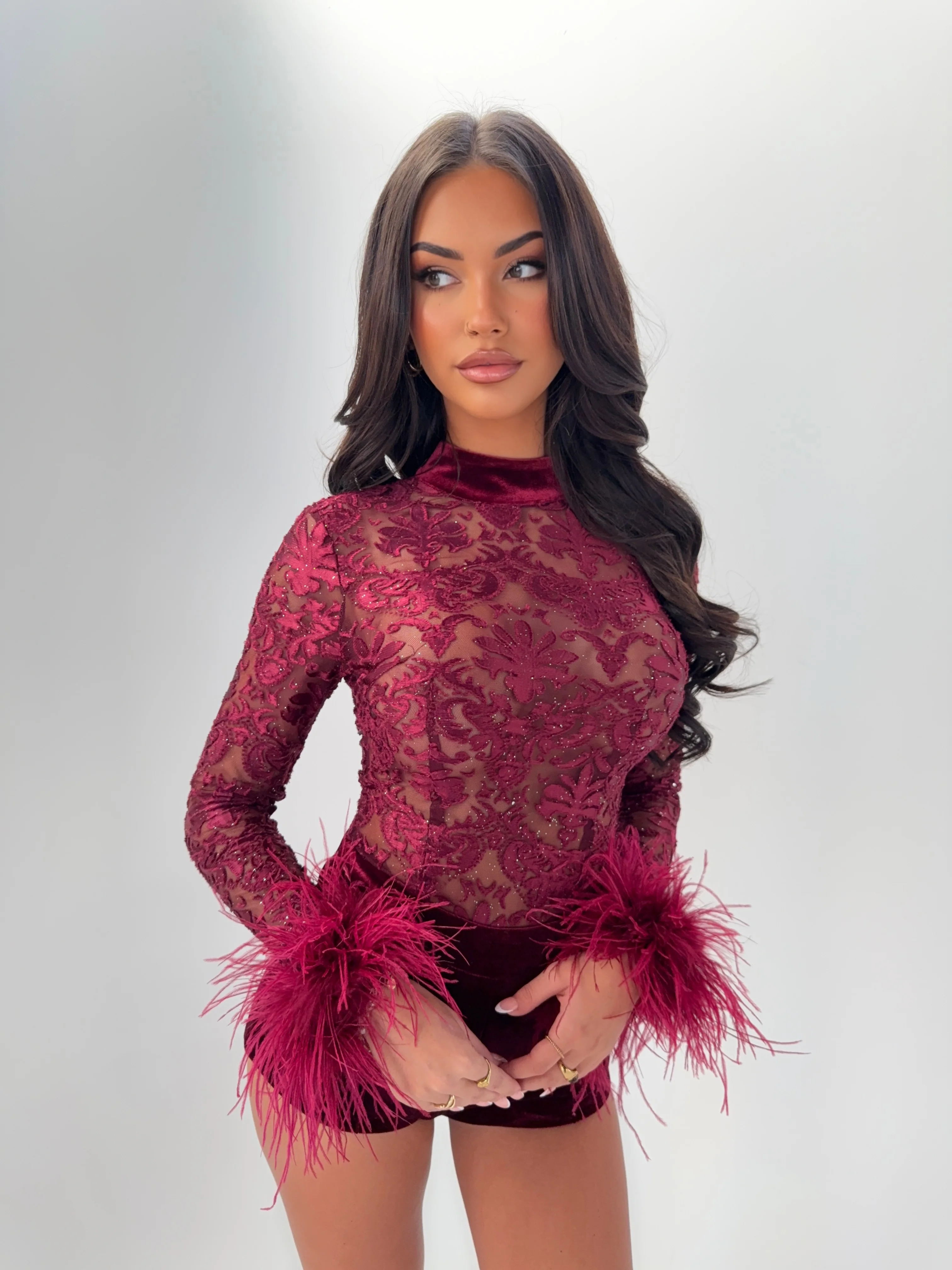 GIORGIA VELVET SHORTS - BURGUNDY - Image 3