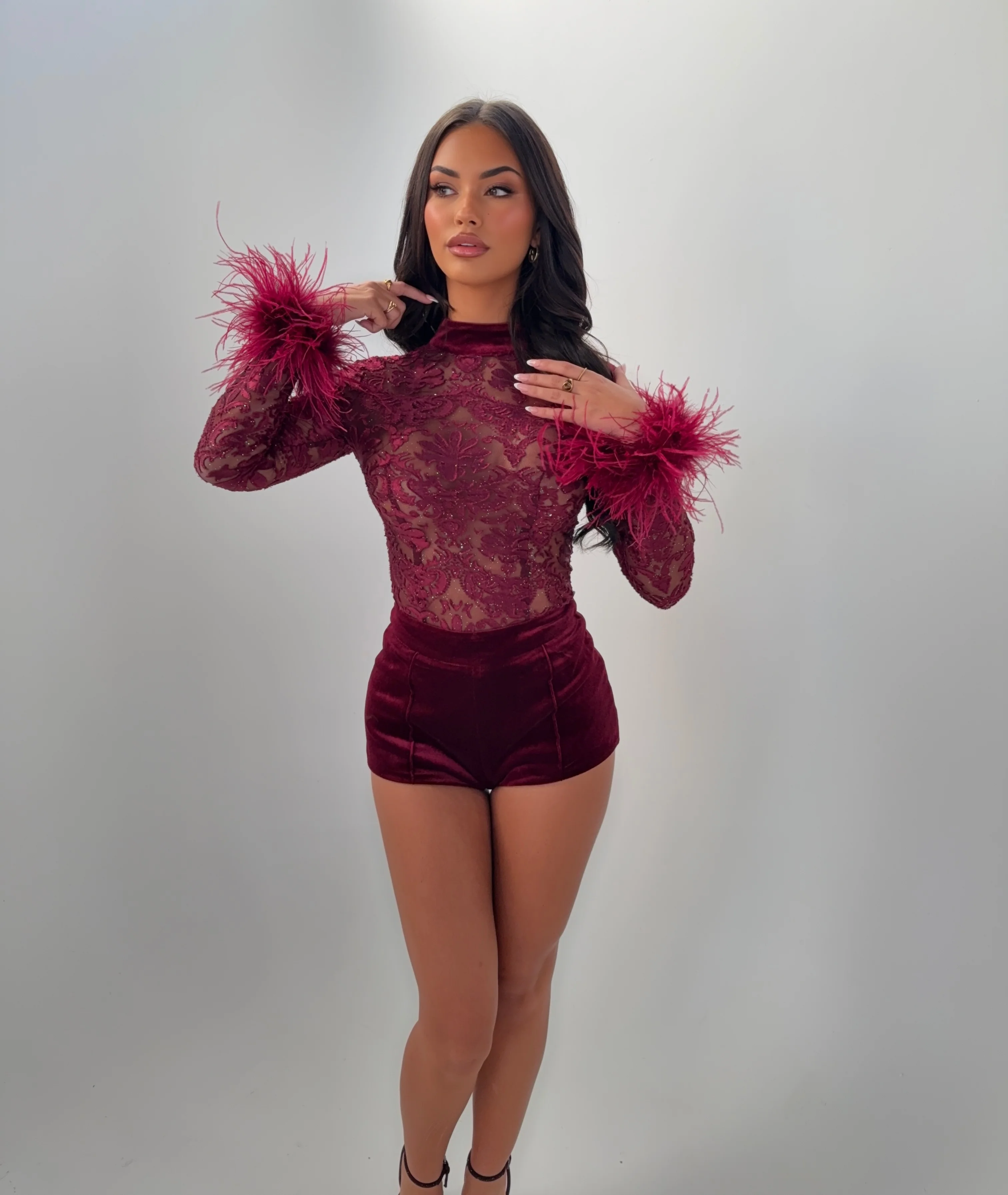 GIORGIA VELVET SHORTS - BURGUNDY - Image 5
